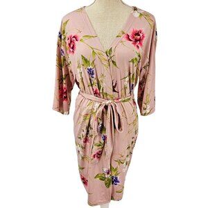 Flora Nikrooz Floral Print Kimono Wrap Robe Pink Women’s Size S Lounge Wear
